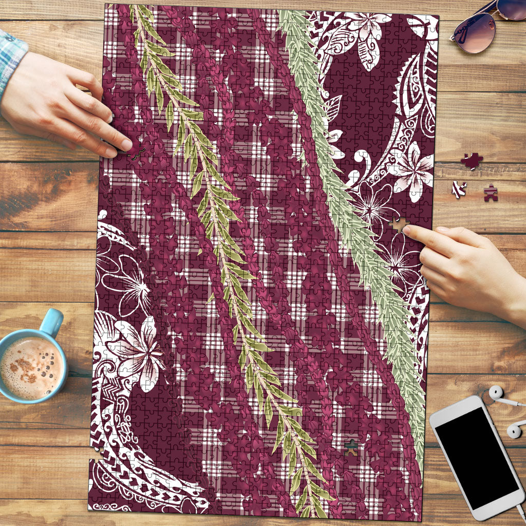 Burgundy Palaka Hawaii Leis Puzzle Hawaiian-plaid Elegant Tropical Vibes LT14 Burgundy - Polynesian Pride