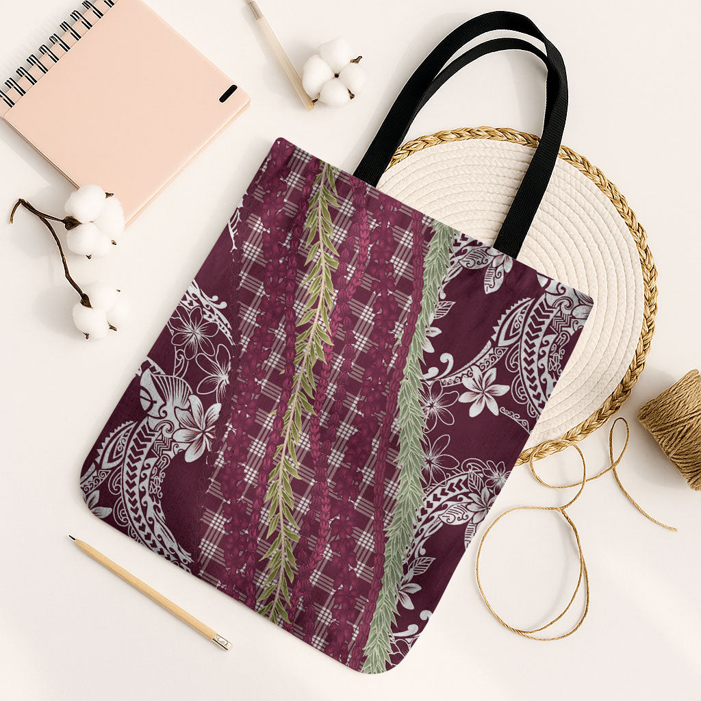 Burgundy Palaka Hawaii Leis Tote Bag Hawaiian-plaid Elegant Tropical Vibes LT14 Black Strap One Size Burgundy - Polynesian Pride