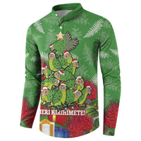 Kakapo New Zealand Christmas Button Sweatshirt Meri Kirihimete Pohutukawa - Green Color