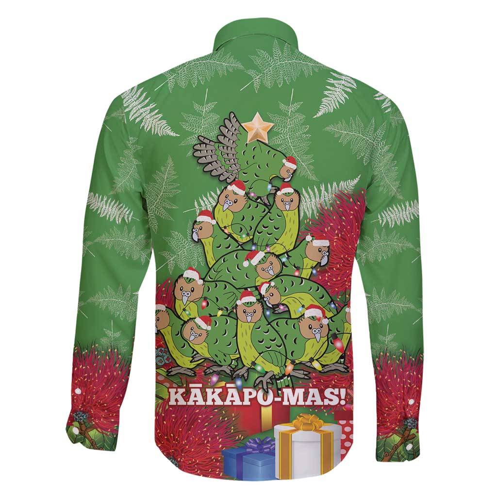 Kakapo New Zealand Christmas Family Matching Long Sleeve Bodycon Dress and Hawaiian Shirt Meri Kirihimete Pohutukawa - Green Color