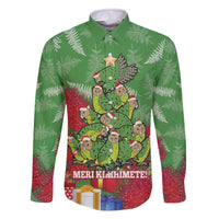 Kakapo New Zealand Christmas Family Matching Off The Shoulder Long Sleeve Dress and Hawaiian Shirt Meri Kirihimete Pohutukawa - Green Color