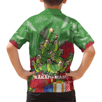 Kakapo New Zealand Christmas Family Matching Off Shoulder Short Dress and Hawaiian Shirt Meri Kirihimete Pohutukawa - Green Color LT14 - Polynesian Pride