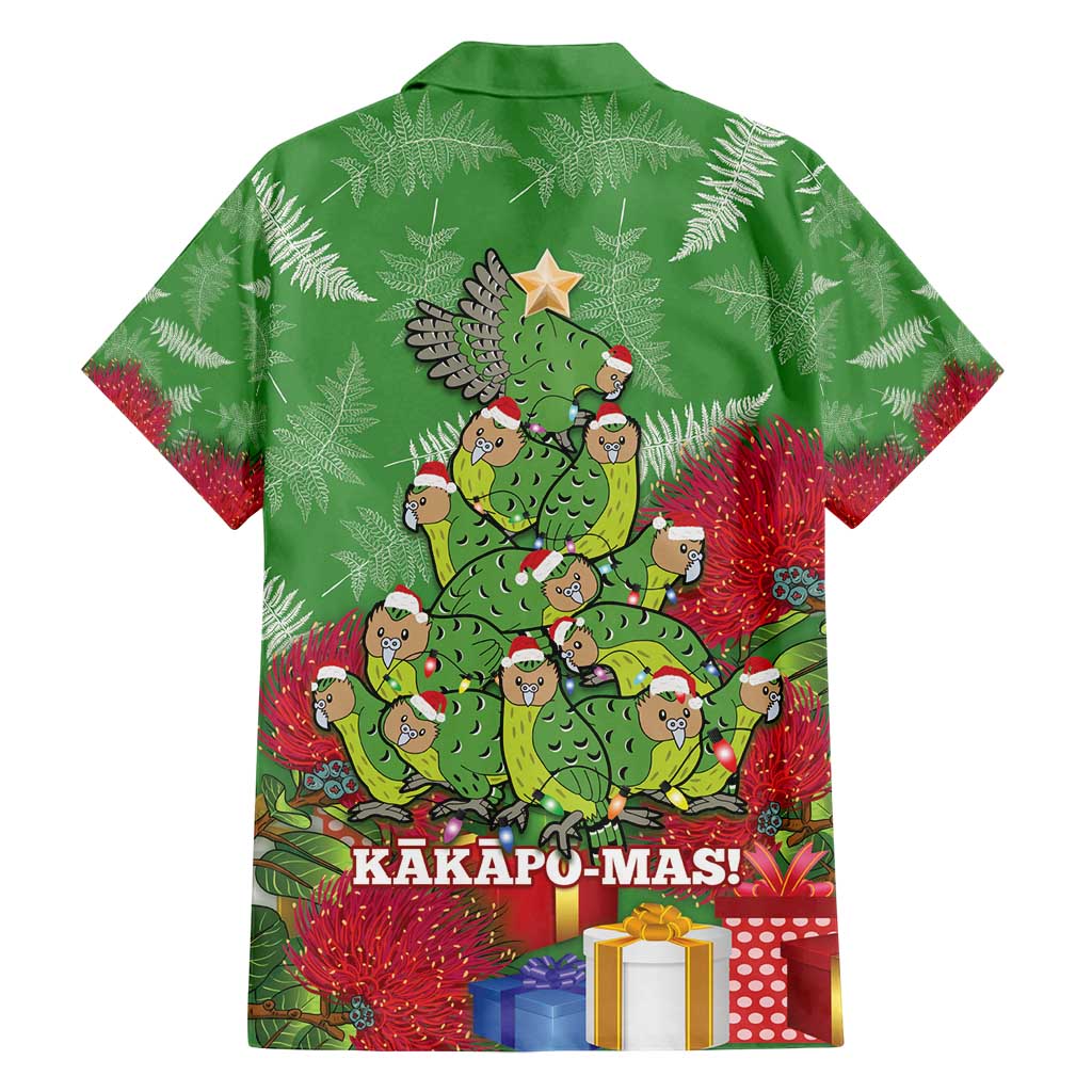 Kakapo New Zealand Christmas Family Matching Off Shoulder Short Dress and Hawaiian Shirt Meri Kirihimete Pohutukawa - Green Color LT14 - Polynesian Pride