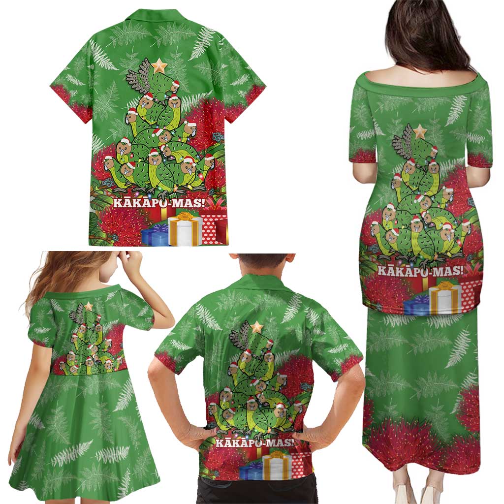 Kakapo New Zealand Christmas Family Matching Puletasi and Hawaiian Shirt Meri Kirihimete Pohutukawa - Green Color