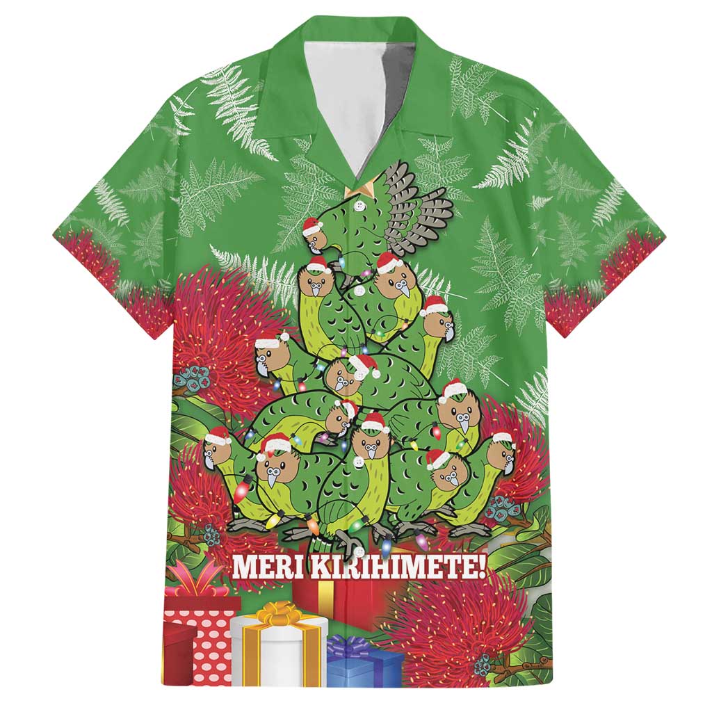 Kakapo New Zealand Christmas Hawaiian Shirt Meri Kirihimete Pohutukawa - Green Color