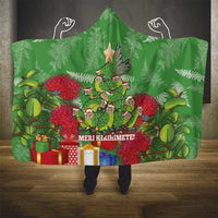 Kakapo New Zealand Christmas Hooded Blanket Meri Kirihimete Pohutukawa - Green Color
