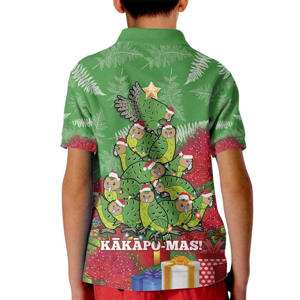 Kakapo New Zealand Christmas Kid Polo Shirt Meri Kirihimete Pohutukawa - Green Color