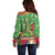 Kakapo New Zealand Christmas Off Shoulder Sweater Meri Kirihimete Pohutukawa - Green Color