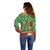 Kakapo New Zealand Christmas Off Shoulder Sweater Meri Kirihimete Pohutukawa - Green Color