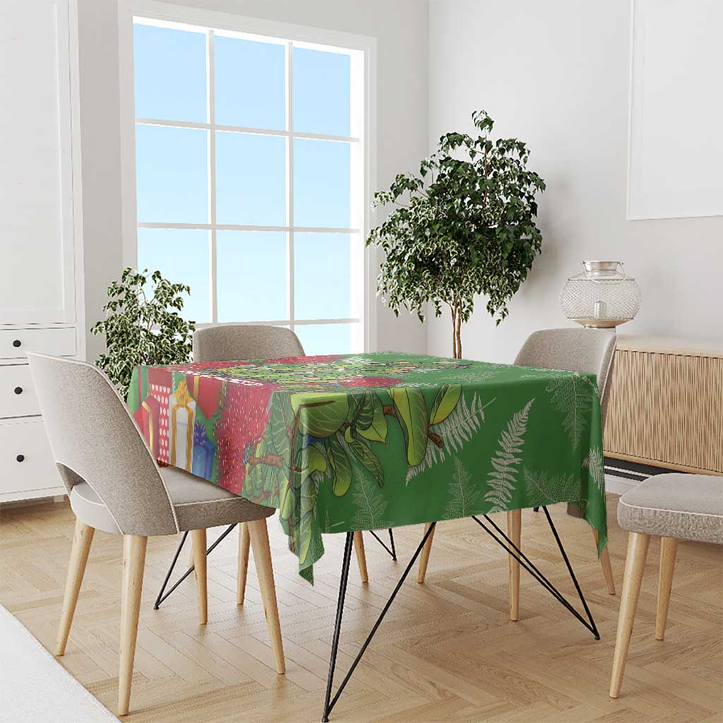Kakapo New Zealand Christmas Tablecloth Meri Kirihimete Pohutukawa - Green Color