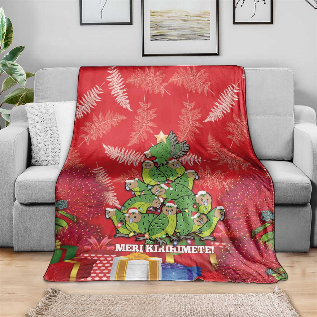 Kakapo New Zealand Christmas Blanket Meri Kirihimete Pohutukawa - Red Color LT14 - Polynesian Pride