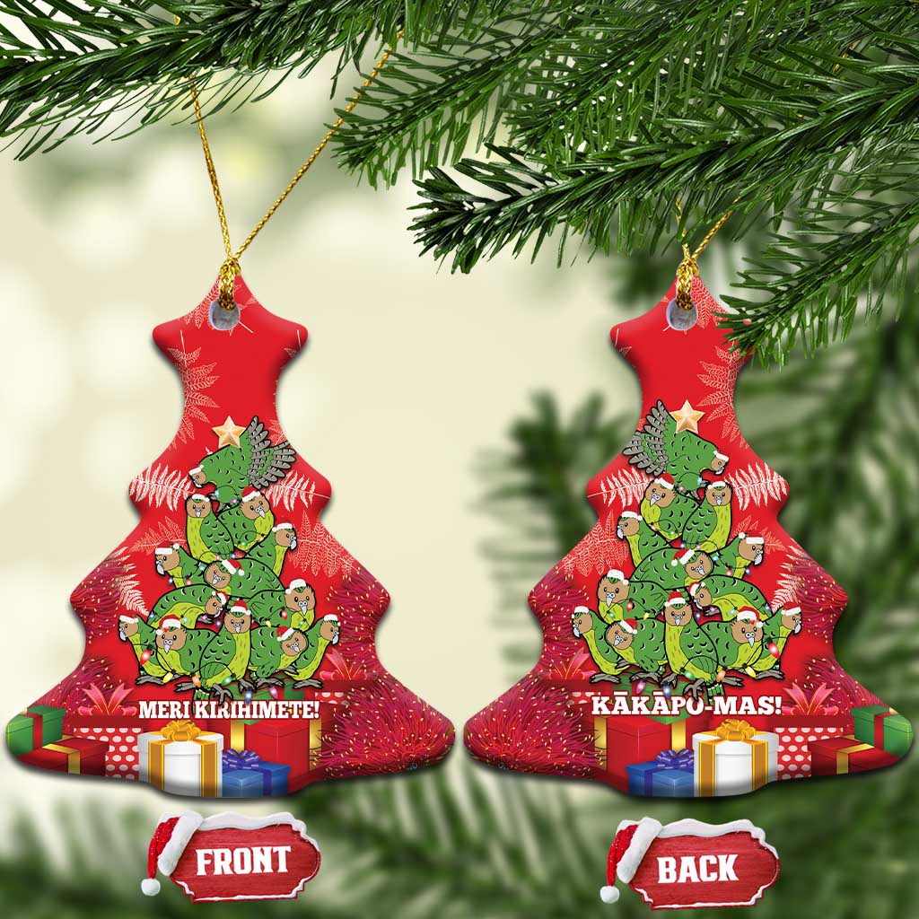 Kakapo New Zealand Christmas Ceramic Ornament Meri Kirihimete Pohutukawa - Red Color LT14 Christmas Tree Red - Polynesian Pride