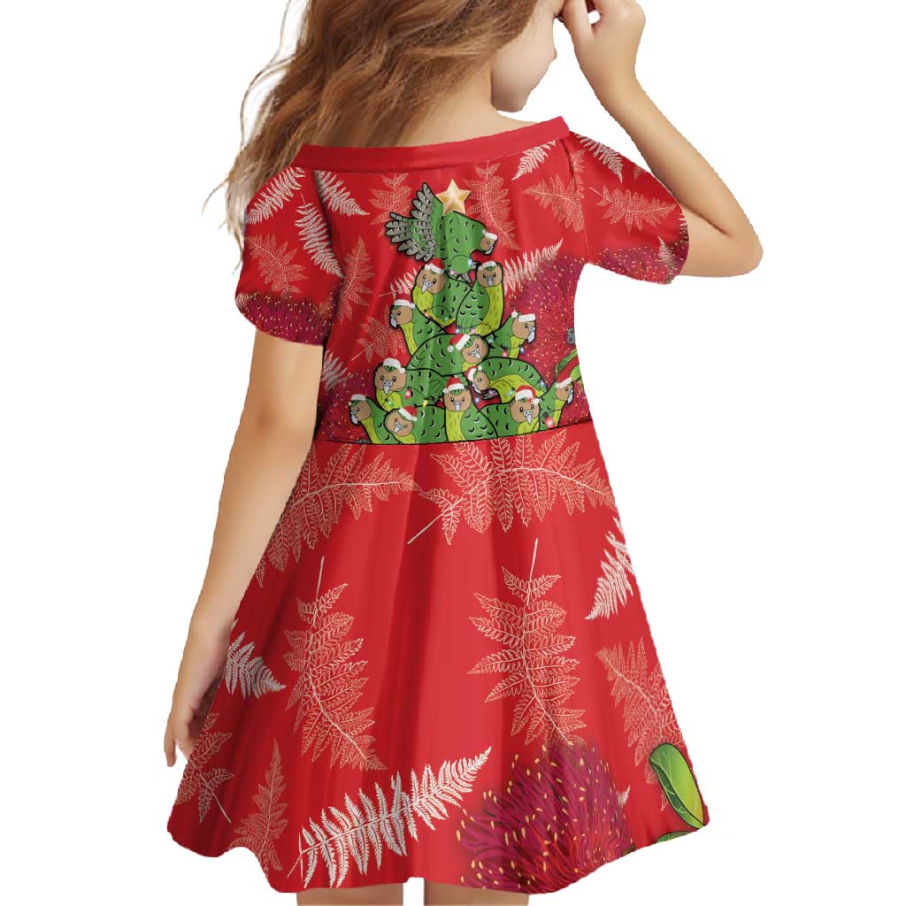 Kakapo New Zealand Christmas Family Matching Mermaid Dress and Hawaiian Shirt Meri Kirihimete Pohutukawa - Red Color
