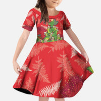 Kakapo New Zealand Christmas Family Matching Off Shoulder Maxi Dress and Hawaiian Shirt Meri Kirihimete Pohutukawa - Red Color LT14 Daughter's Dress Red - Polynesian Pride