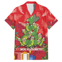 Kakapo New Zealand Christmas Family Matching Off Shoulder Maxi Dress and Hawaiian Shirt Meri Kirihimete Pohutukawa - Red Color LT14 Dad's Shirt - Short Sleeve Red - Polynesian Pride