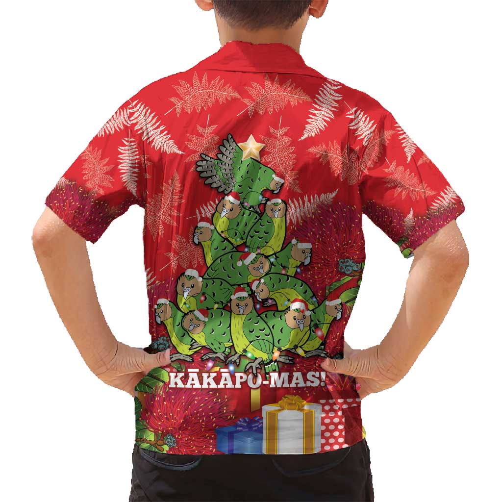 Kakapo New Zealand Christmas Family Matching Off Shoulder Short Dress and Hawaiian Shirt Meri Kirihimete Pohutukawa - Red Color LT14 - Polynesian Pride