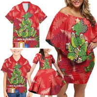 Kakapo New Zealand Christmas Family Matching Off Shoulder Short Dress and Hawaiian Shirt Meri Kirihimete Pohutukawa - Red Color LT14 - Polynesian Pride