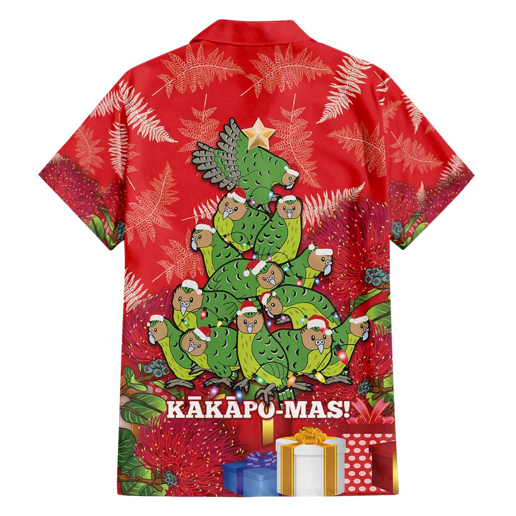 Kakapo New Zealand Christmas Family Matching Off Shoulder Short Dress and Hawaiian Shirt Meri Kirihimete Pohutukawa - Red Color LT14 - Polynesian Pride