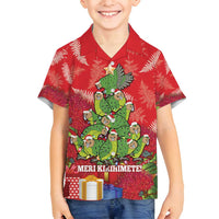 Kakapo New Zealand Christmas Family Matching Off Shoulder Short Dress and Hawaiian Shirt Meri Kirihimete Pohutukawa - Red Color LT14 Son's Shirt Red - Polynesian Pride