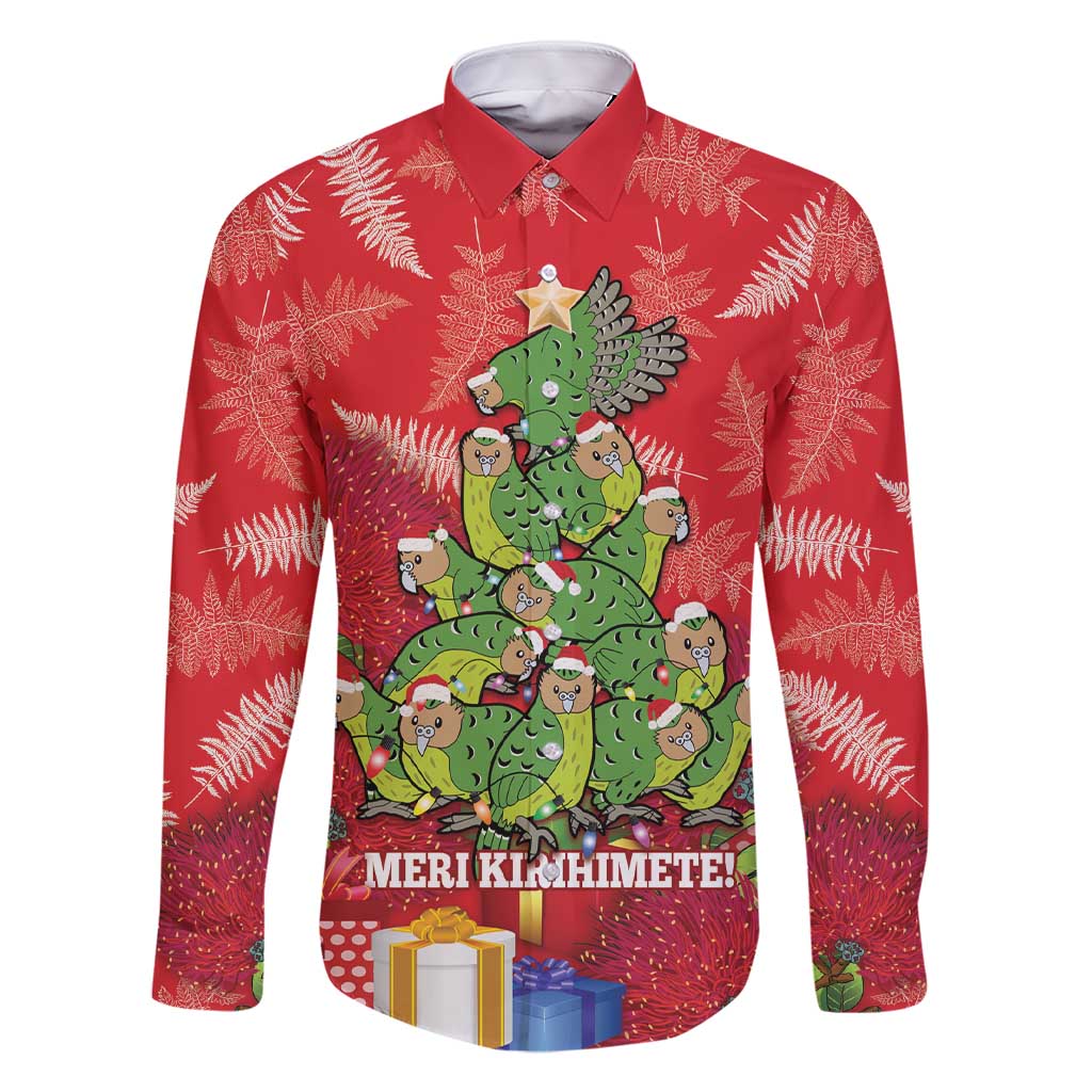 Kakapo New Zealand Christmas Family Matching Short Sleeve Bodycon Dress and Hawaiian Shirt Meri Kirihimete Pohutukawa - Red Color