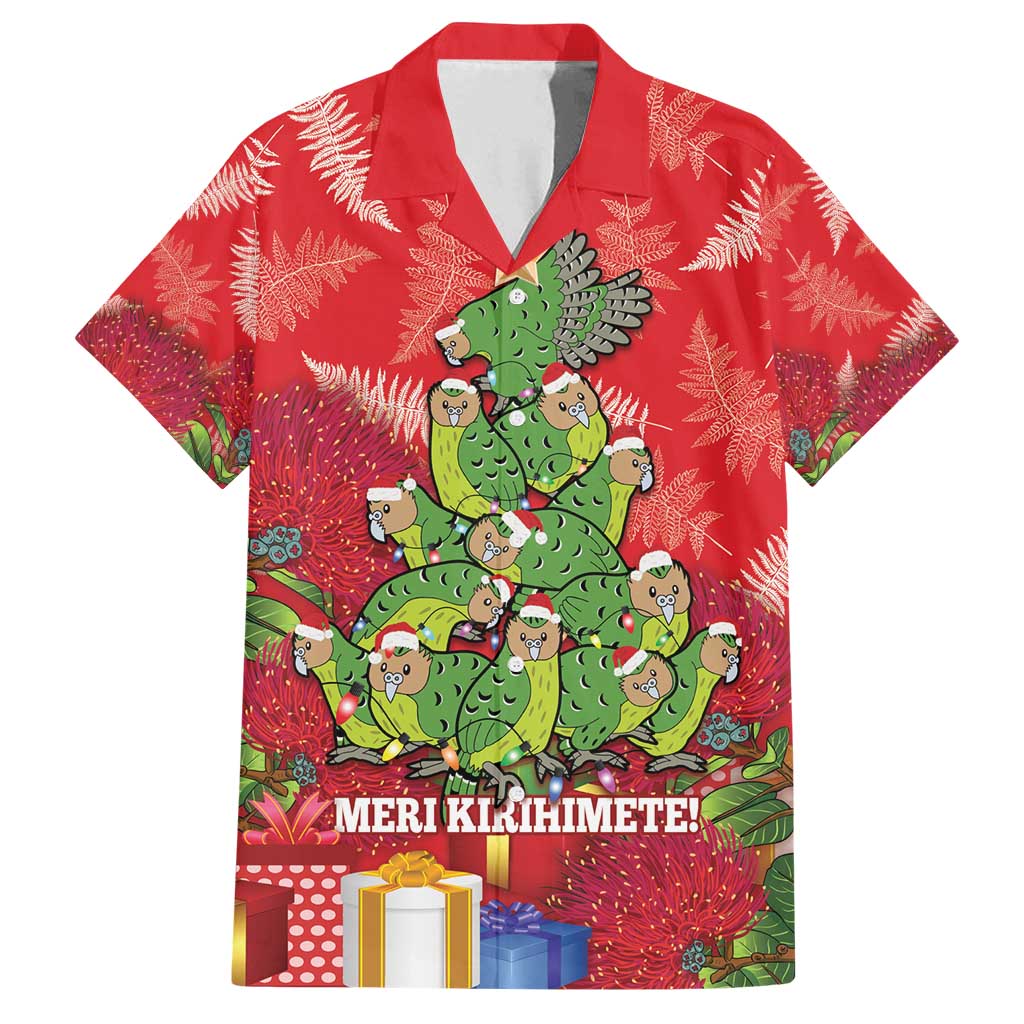 Kakapo New Zealand Christmas Family Matching Tank Maxi Dress and Hawaiian Shirt Meri Kirihimete Pohutukawa - Red Color