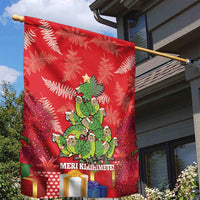 Kakapo New Zealand Christmas Garden Flag Meri Kirihimete Pohutukawa - Red Color