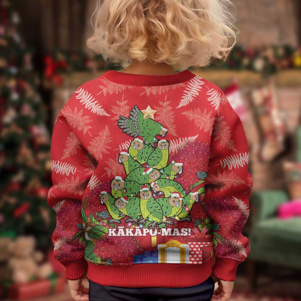 Kakapo New Zealand Christmas Kid Ugly Christmas Sweater Meri Kirihimete Pohutukawa - Red Color LT14 - Polynesian Pride