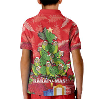 Kakapo New Zealand Christmas Kid Polo Shirt Meri Kirihimete Pohutukawa - Red Color