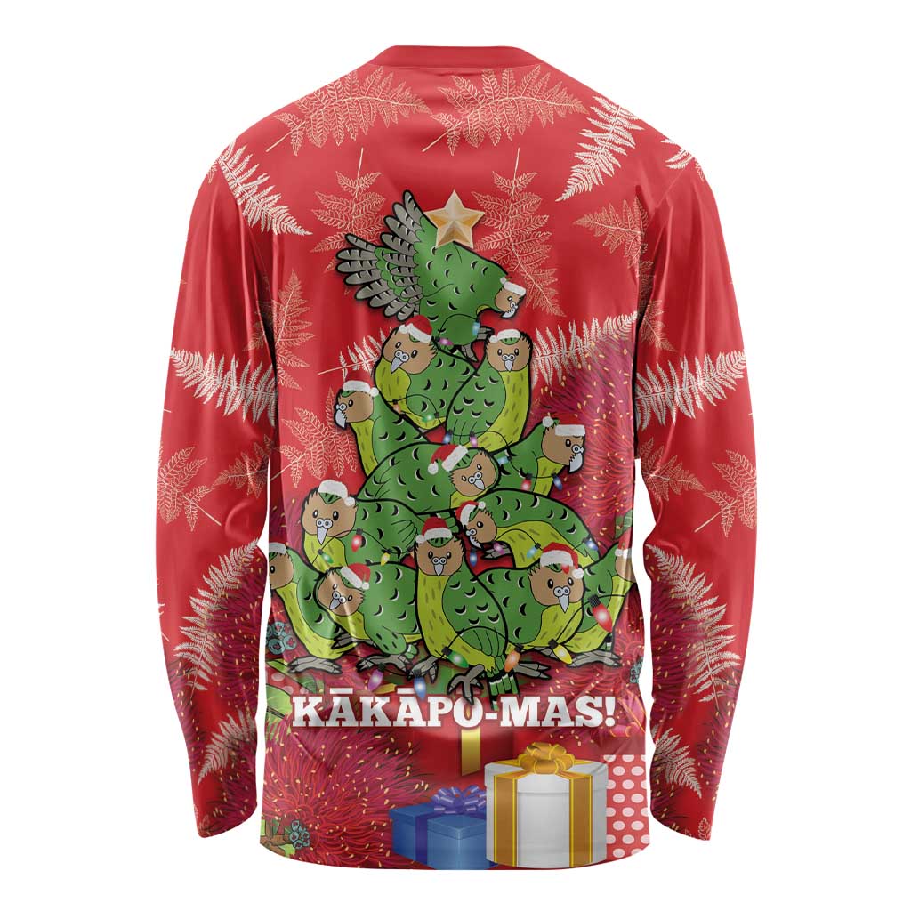 Kakapo New Zealand Christmas Long Sleeve Shirt Meri Kirihimete Pohutukawa - Red Color