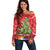 Kakapo New Zealand Christmas Off Shoulder Sweater Meri Kirihimete Pohutukawa - Red Color