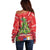 Kakapo New Zealand Christmas Off Shoulder Sweater Meri Kirihimete Pohutukawa - Red Color