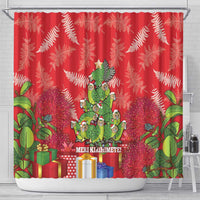 Kakapo New Zealand Christmas Shower Curtain Meri Kirihimete Pohutukawa - Red Color