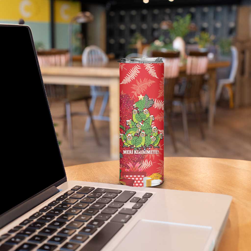 Kakapo New Zealand Christmas Skinny Tumbler Meri Kirihimete Pohutukawa - Red Color LT14 - Polynesian Pride