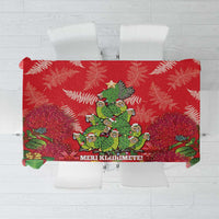 Kakapo New Zealand Christmas Tablecloth Meri Kirihimete Pohutukawa - Red Color