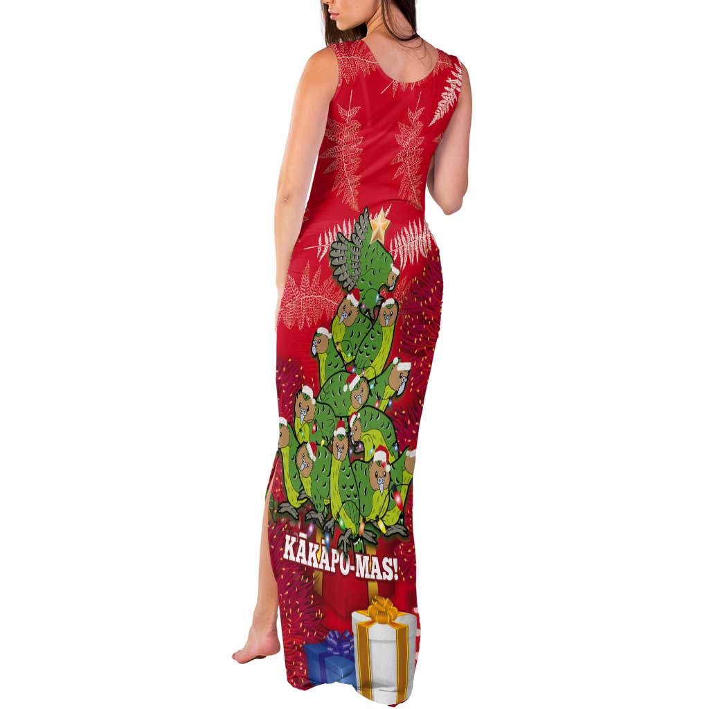 Kakapo New Zealand Christmas Tank Maxi Dress Meri Kirihimete Pohutukawa - Red Color LT14 - Polynesian Pride