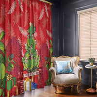 Kakapo New Zealand Christmas Window Curtain Meri Kirihimete Pohutukawa - Red Color