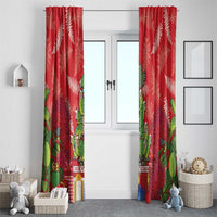 Kakapo New Zealand Christmas Window Curtain Meri Kirihimete Pohutukawa - Red Color