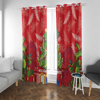 Kakapo New Zealand Christmas Window Curtain Meri Kirihimete Pohutukawa - Red Color