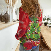 Kakapo New Zealand Christmas Women Casual Shirt Meri Kirihimete Pohutukawa - Red Color LT14 - Polynesian Pride