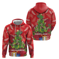 Kakapo New Zealand Christmas Zip Hoodie Meri Kirihimete Pohutukawa - Red Color