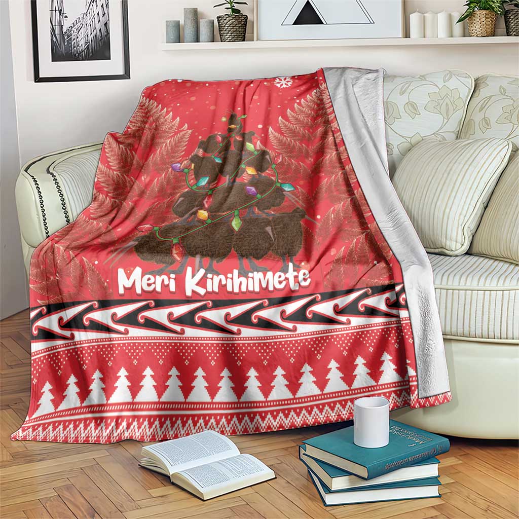 Kiwi New Zealand Christmas Blanket Meri Kirihimete Silver Fern - Red Color LT14 Red - Polynesian Pride
