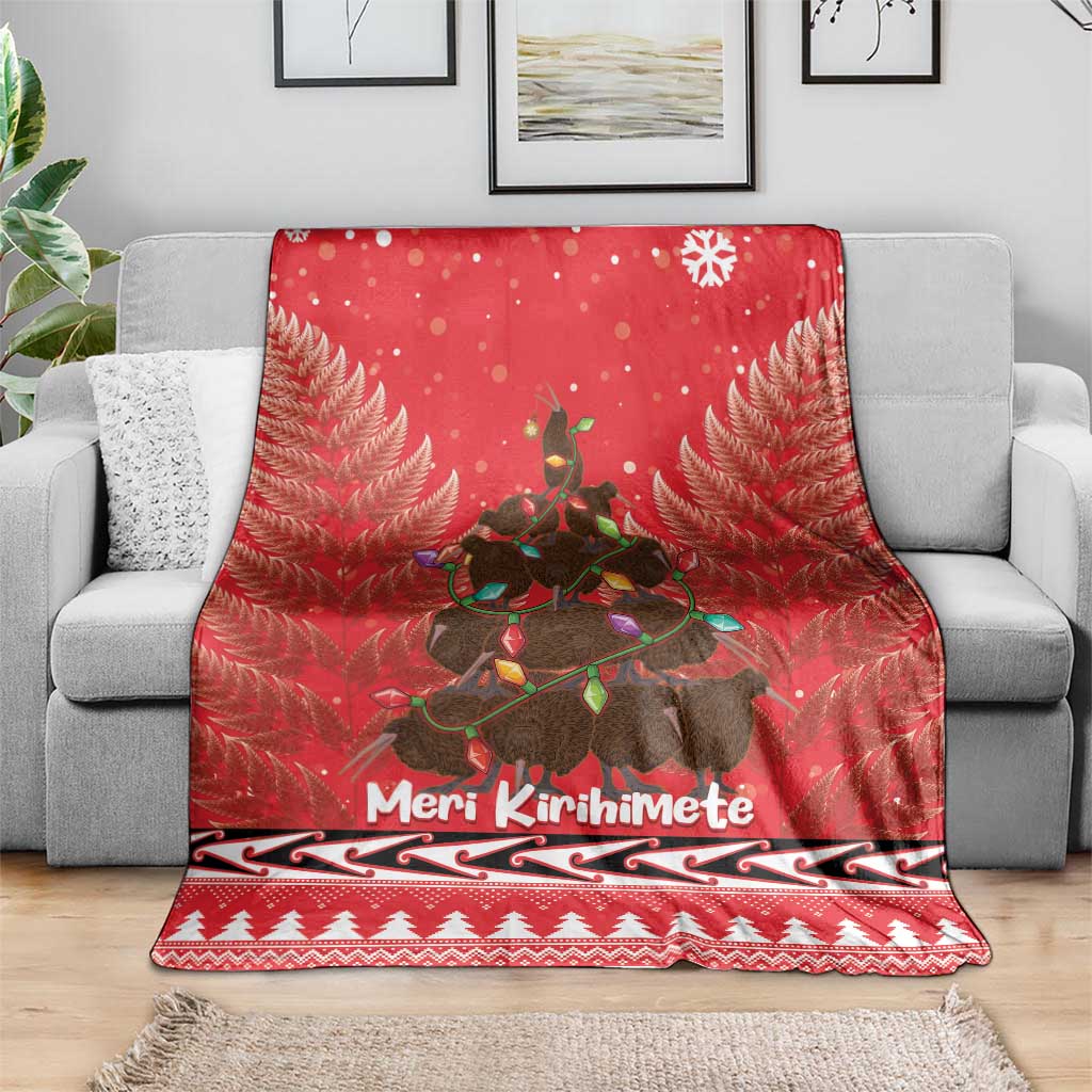 Kiwi New Zealand Christmas Blanket Meri Kirihimete Silver Fern - Red Color LT14 - Polynesian Pride