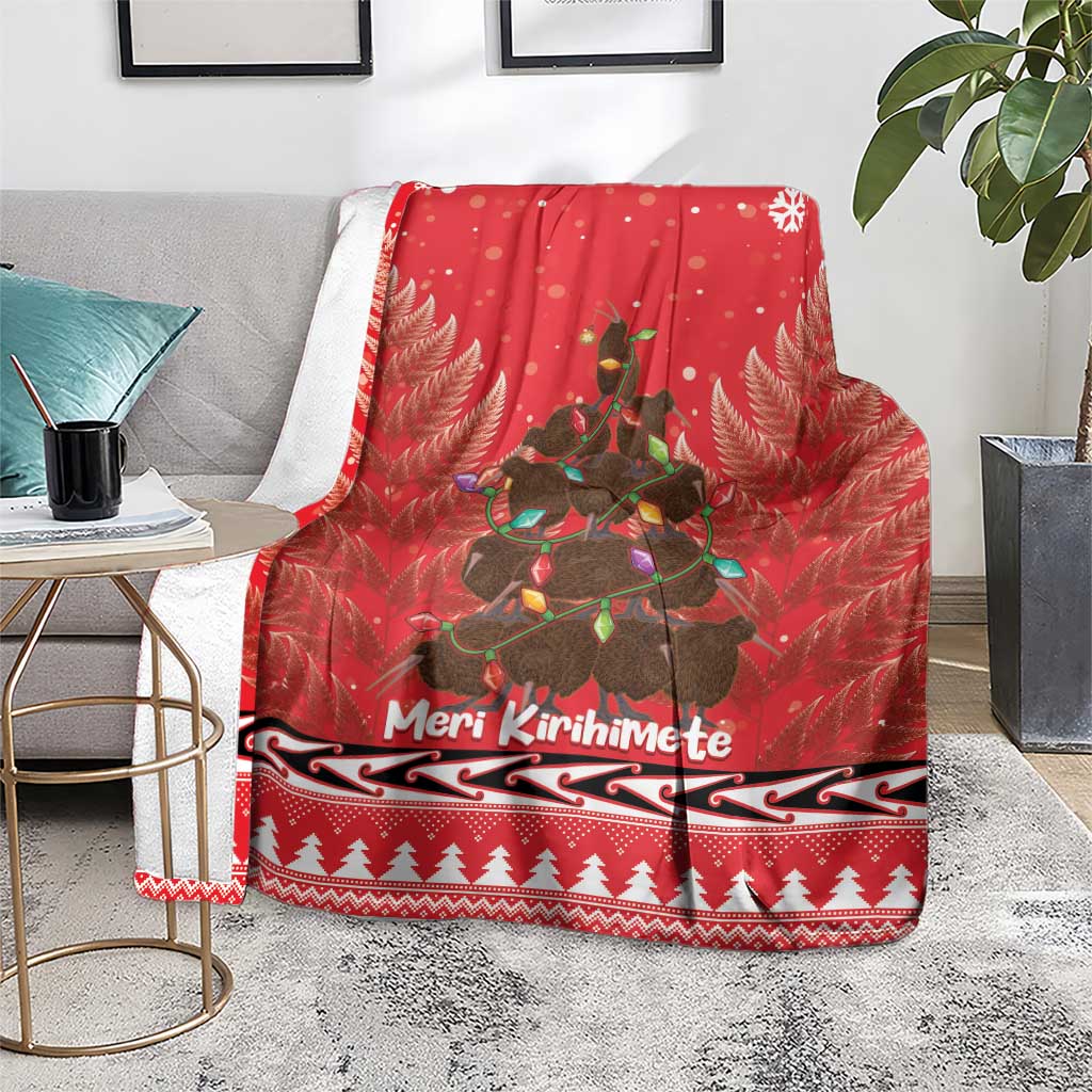 Kiwi New Zealand Christmas Blanket Meri Kirihimete Silver Fern - Red Color LT14 - Polynesian Pride
