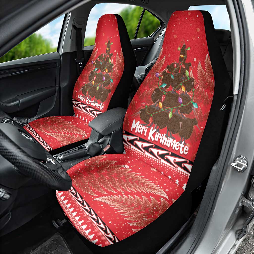 Kiwi New Zealand Christmas Car Seat Cover Meri Kirihimete Silver Fern - Red Color