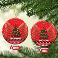 Kiwi New Zealand Christmas Ceramic Ornament Meri Kirihimete Silver Fern - Red Color LT14 Circle Red - Polynesian Pride