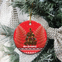 Kiwi New Zealand Christmas Ceramic Ornament Meri Kirihimete Silver Fern - Red Color LT14 - Polynesian Pride