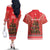Kiwi New Zealand Christmas Couples Matching Off The Shoulder Long Sleeve Dress and Hawaiian Shirt Meri Kirihimete Silver Fern - Red Color