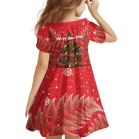 Kiwi New Zealand Christmas Family Matching Off Shoulder Short Dress and Hawaiian Shirt Meri Kirihimete Silver Fern - Red Color LT14 - Polynesian Pride