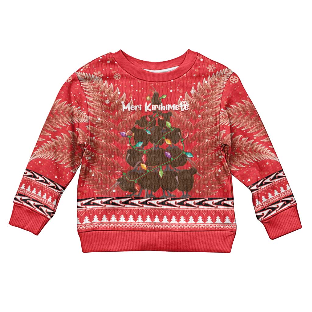 Kiwi New Zealand Christmas Kid Ugly Christmas Sweater Meri Kirihimete Silver Fern - Red Color LT14 Kid Red - Polynesian Pride