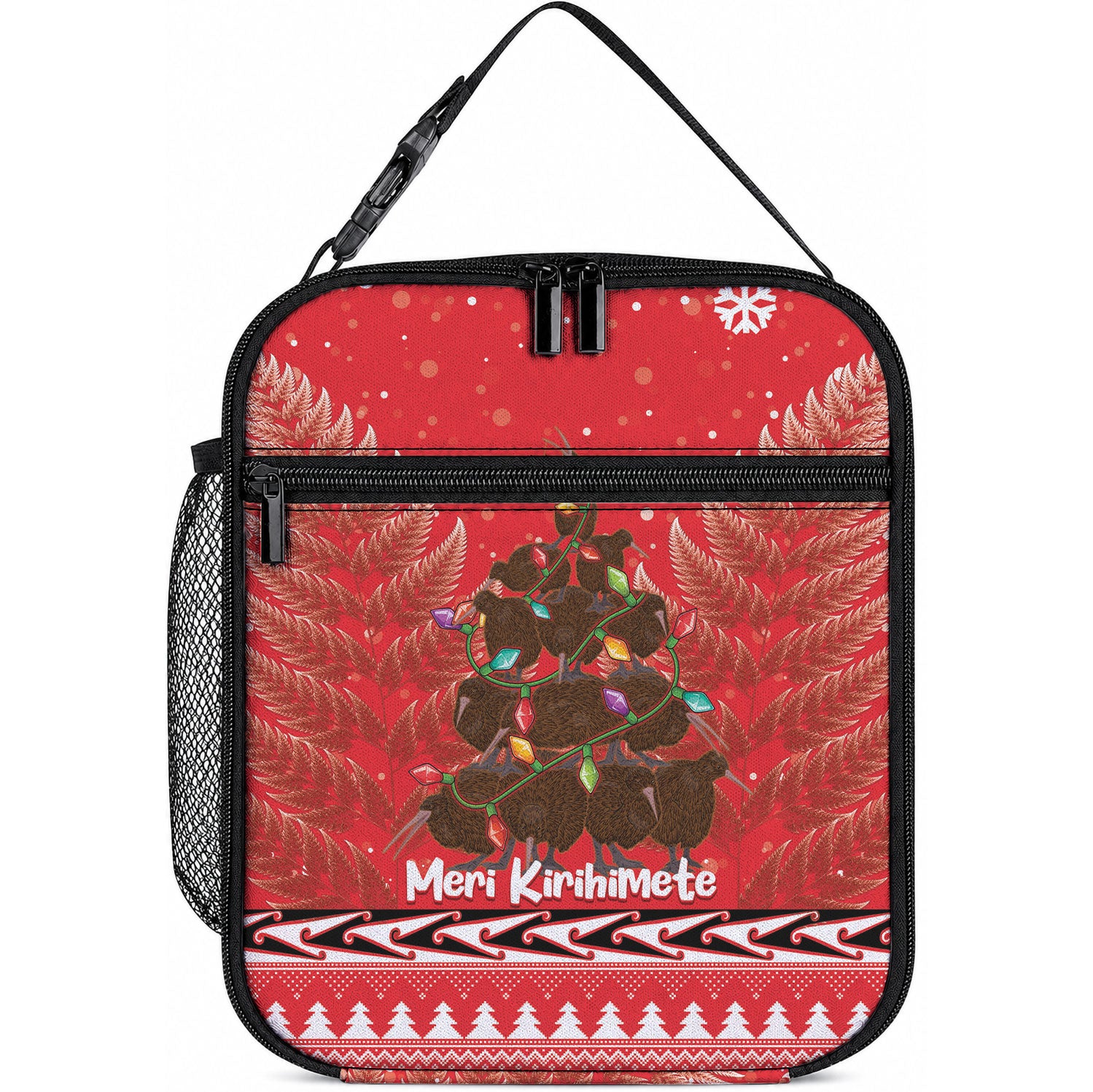 Kiwi New Zealand Christmas Lunch Bag Meri Kirihimete Silver Fern - Red Color LT14 10.2 × 8.3 × 4.3 inch Red - Polynesian Pride
